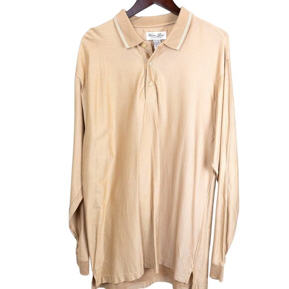 Victor Scot Tan Long-sleeve Mens Collared Golf Polo, XL - Picture 1 of 5